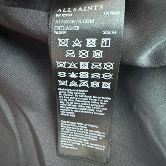 All Saints Estella Biker Moto Lamb Leather Crop Jacket Size 2 Black - Picture 8 of 13
